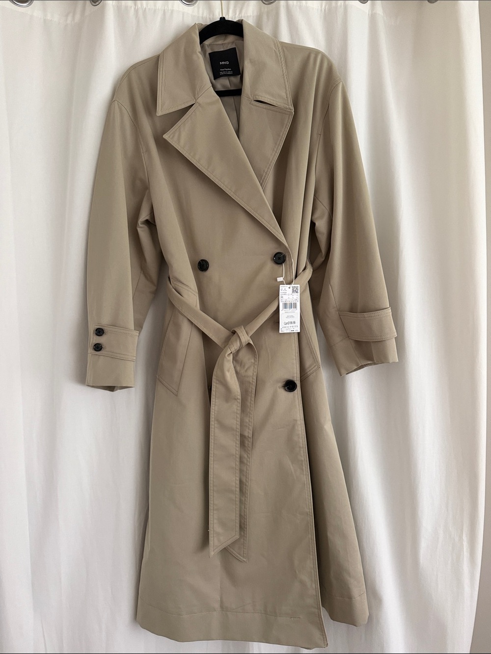 Mango Beige Double-Breasted Trench Coat with Belt